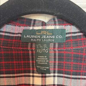 RALPH LAUREN LRL Lauren Jeans Co. Red and Black Plaid Button Down Shirt